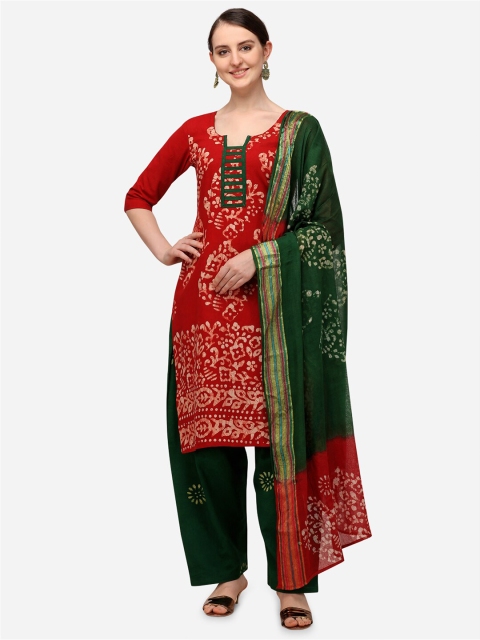 

Iris Red & Green Batik Printed Soft Cotton Wex Unstitched Dress Material