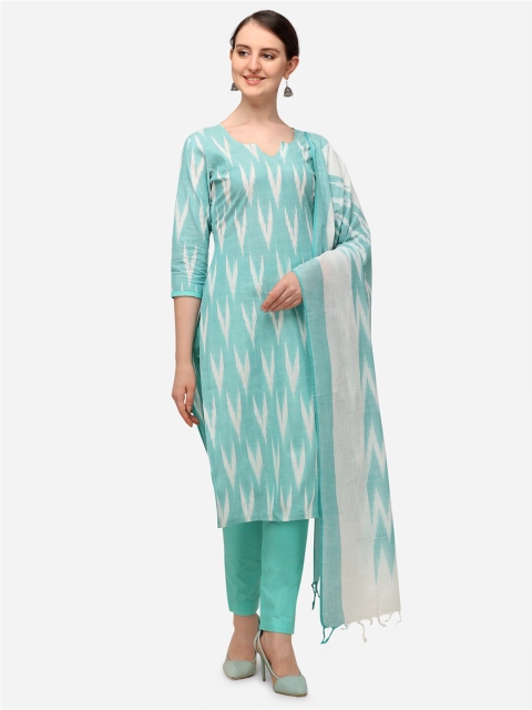 

Iris Blue & White Ikat Woven Design Linen Unstitched Dress Material