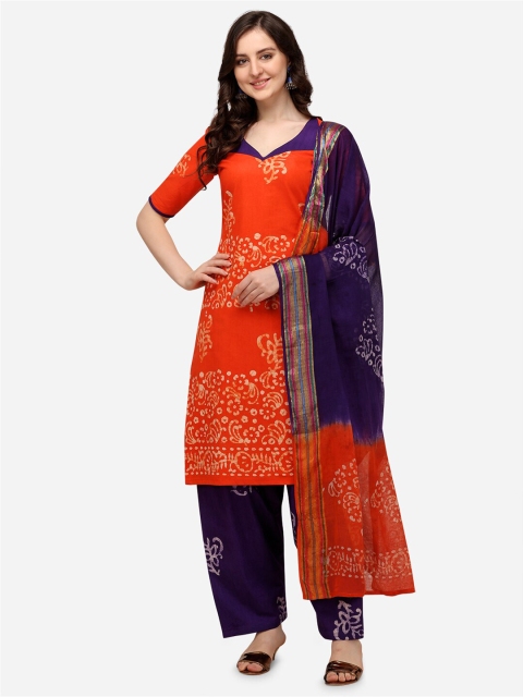 

Iris Orange & Purple Batik Printed Soft Cotton Wex Unstitched Dress Material