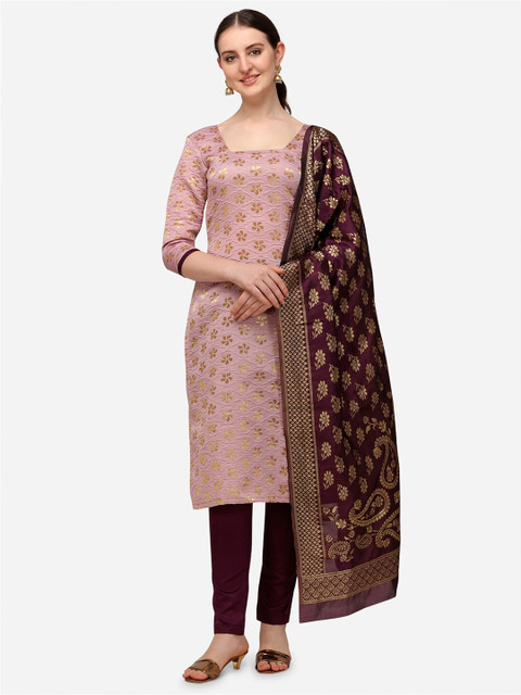 

Iris Lavender & Burgundy Woven Design Banarasi Jacquard Unstitched Dress Material