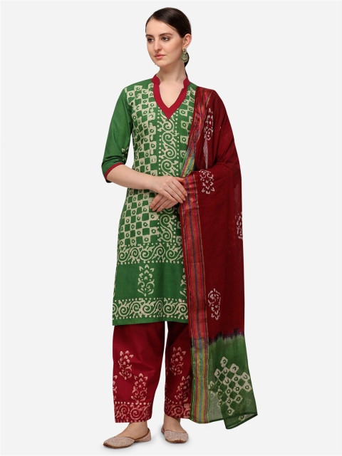 

Iris Green & Maroon Batik Printed Soft Cotton Wex Unstitched Dress Material