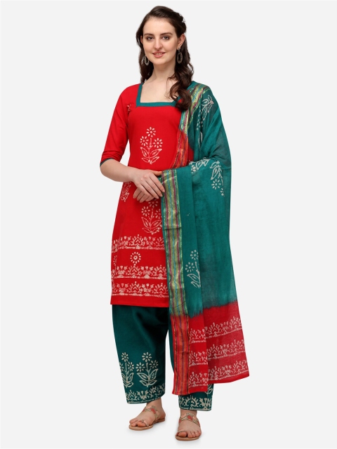 

Iris Teal & Red Batik Printed Soft Cotton Wex Unstitched Dress Material