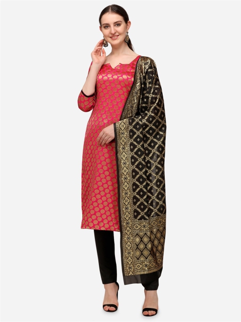 

Iris Pink & Black Woven Design Banarasi Jacquard Unstitched Dress Material