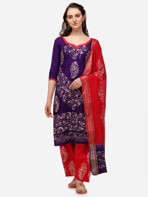 

Iris Purple & Red Batik Printed Soft Cotton Wex Unstitched Dress Material