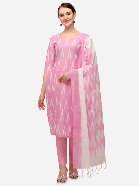 

Iris Pink & White Ikat Woven Design Linen Unstitched Dress Material