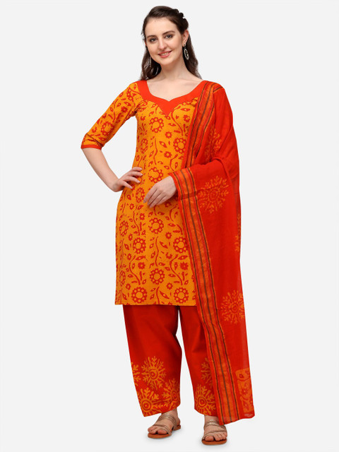 

Iris Mustard Yellow & Orange Batik Printed Soft Cotton Wex Unstitched Dress Material