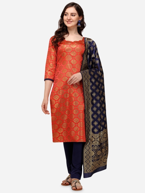 

Iris Red & Navy Blue Woven Design Banarasi Jacquard Unstitched Dress Material