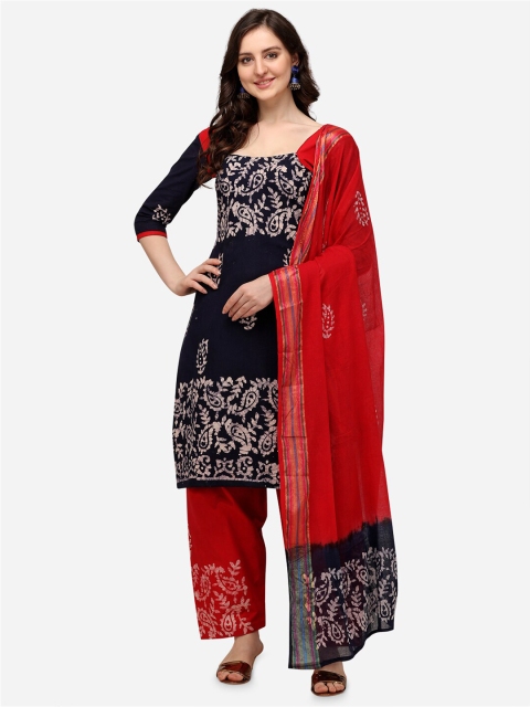 

Iris Navy Blue & Red Batik Printed Soft Cotton Wex Unstitched Dress Material