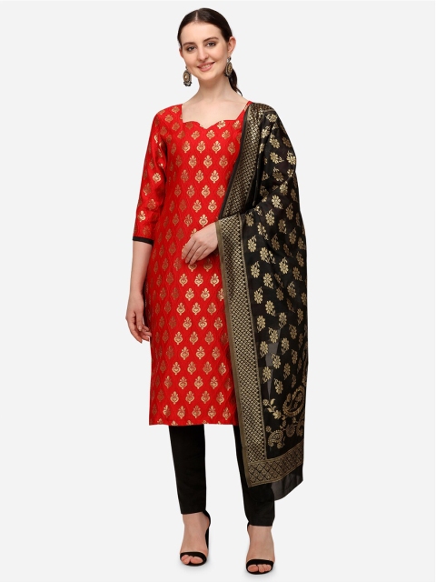 

Iris Red & Black Woven Design Banarasi Jacquard Unstitched Dress Material