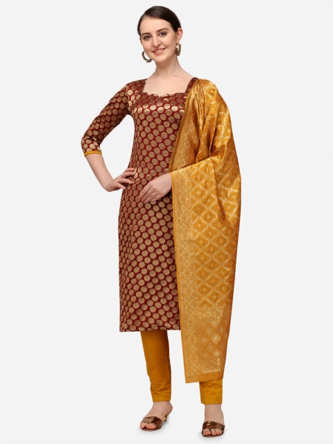 

Iris Maroon & Mustard Yellow Woven Design Banarasi Jacquard Unstitched Dress Material