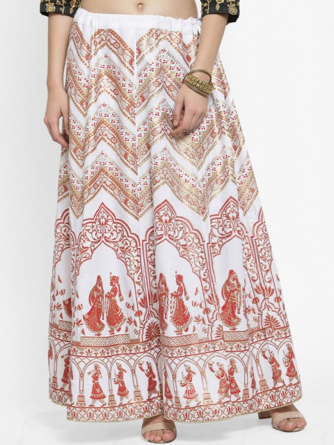 

Clora Creation Women White Orange & Gold Ethnic Printed Flared Maxi-Length Skirt