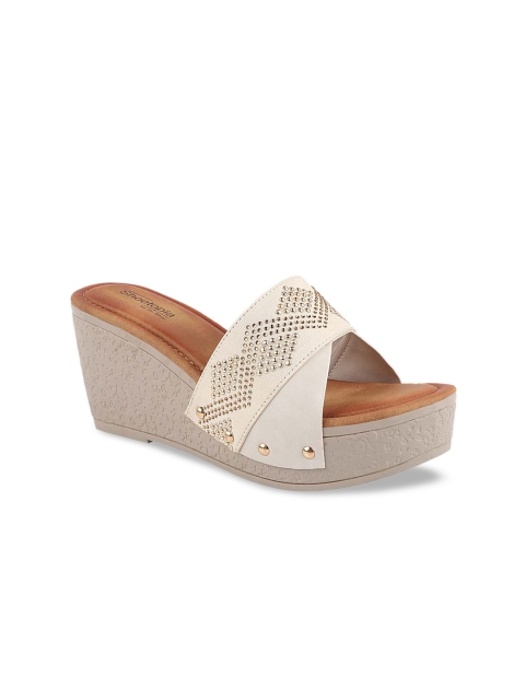 

Shoetopia Cream-Coloured Embellished Wedge Sandals