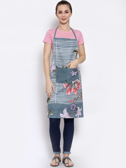 

Arrabi Grey & White Floral Printed Apron