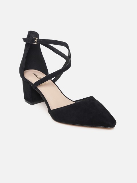 

ALDO Black Leather Block Sandals with Buckles