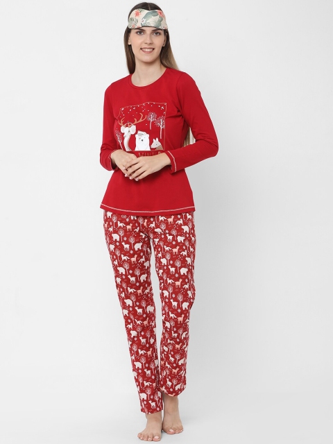 

Sweet Dreams Women Red & White Printed Night suit