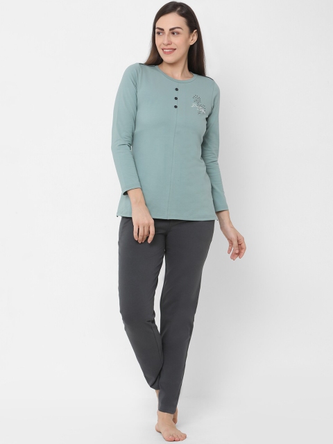 

Sweet Dreams Women Green & Grey Solid Top & Pyjama Set