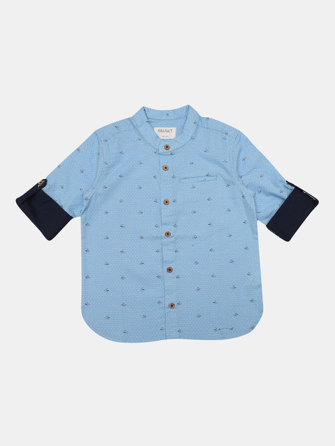 

MANET Boys Blue Opaque Printed Casual Shirt