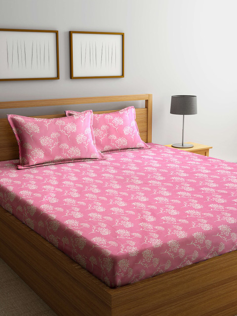 

Arrabi Pink & White Floral 300 TC King Bedsheet with 2 Pillow Covers