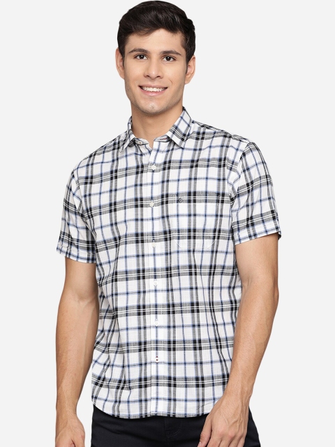 

Greenfibre Men White Slim Fit Tartan Checks Opaque Checked Casual Shirt