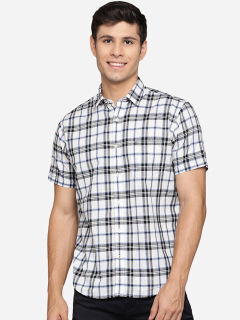 

Greenfibre Men White Slim Fit Tartan Checks Opaque Checked Casual Shirt