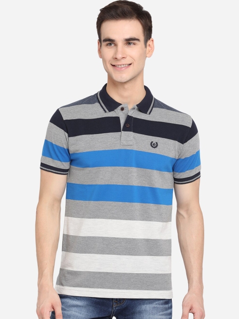 

Greenfibre Men Grey Striped Polo Collar Slim Fit T-shirt