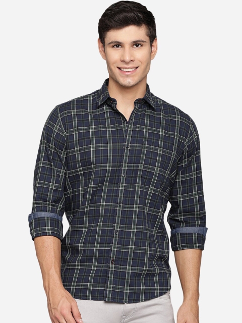 

Greenfibre Men Blue Slim Fit Tartan Checks Opaque Checked Casual Shirt