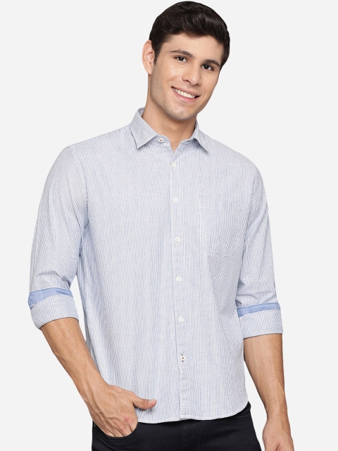 

Greenfibre Men Blue Slim Fit Opaque Striped Casual Shirt