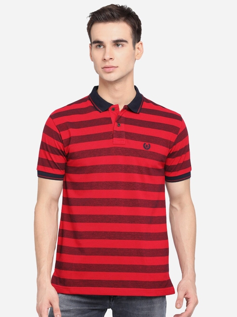 

Greenfibre Men Red Striped Polo Collar Slim Fit T-shirt