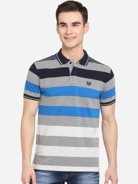 

Greenfibre Men Grey Striped Polo Collar Applique Slim Fit T-shirt