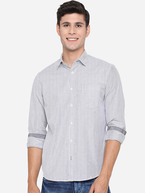 

Greenfibre Men White Slim Fit Micro Checks Opaque Checked Casual Shirt