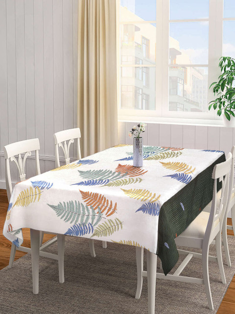 

Arrabi White & Blue Leaf Printed 6-Seater Table Cover