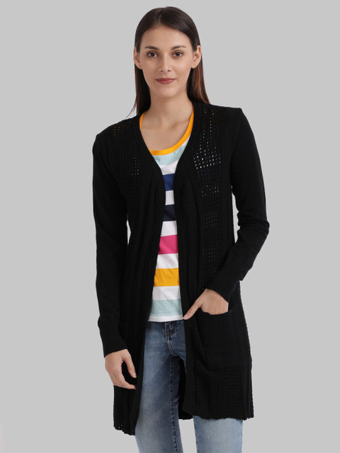 

Parx Women Black Solid Front Open Sweaters