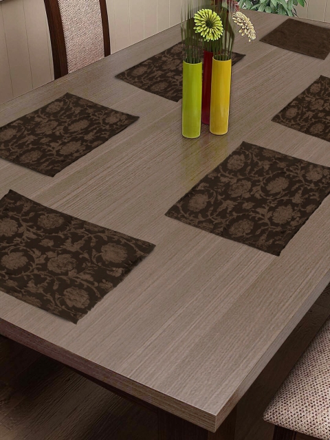 

Arrabi Set Of 6 Brown Self-Design Rectangular Table Placemats