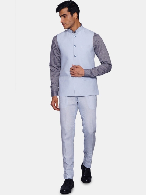 

Wintage Men Blue Solid Bandhgala Two-Piece Formal Suit