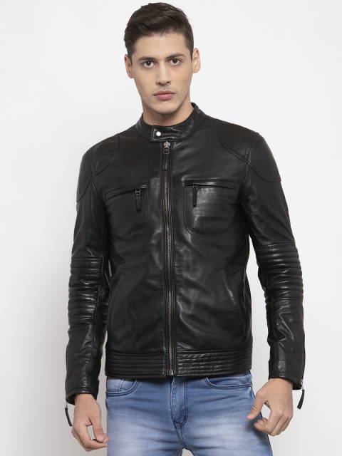

WELBAWT Men Black Leather Jacket