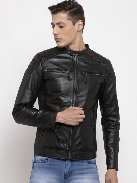 

WELBAWT Men Black Leather Jacket