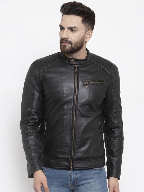 

WELBAWT Men Black Leather Jacket