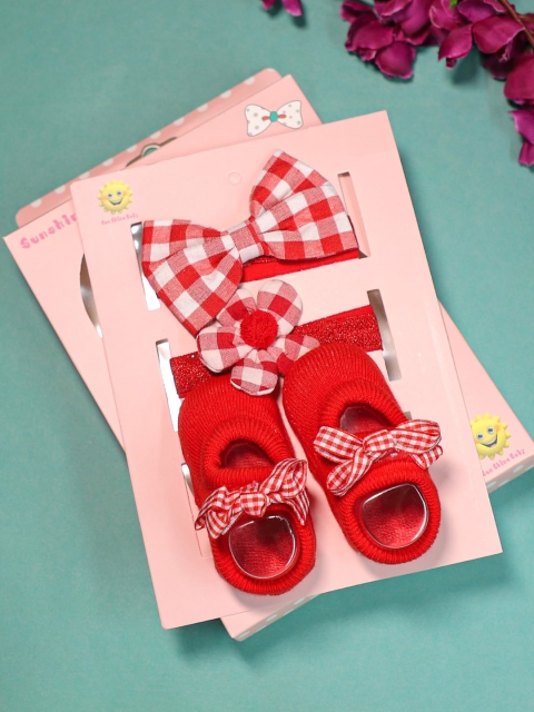 

FEETWELL SHOES Girls Red Booties & Hairband
