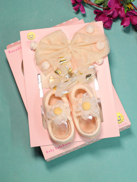 

FEETWELL SHOES Girls Beige Booties with Headband