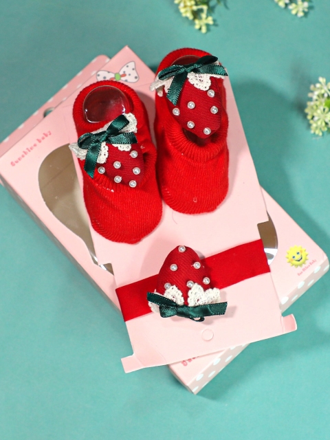 

FEETWELL SHOES Girls Red Booties & Headband
