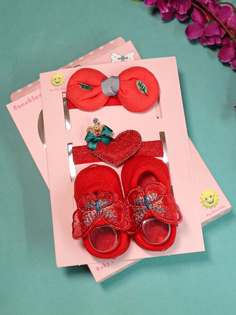 

FEETWELL SHOES Girls Red Booties & Headbands