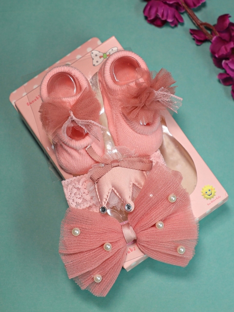 

FEETWELL SHOES Girls Pink Booties & Headband