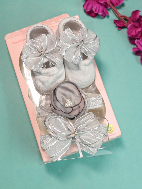 

FEETWELL SHOES Girls Grey Booties & Headband