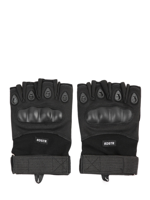 

Roadster Men Black & Charcoal Grey Textured Motor Bike Half-Finger Hand Gloves