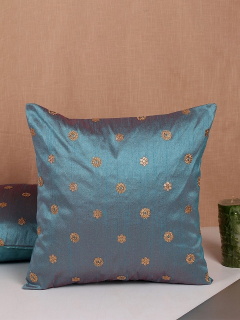 

Molcha Blue & Gold-Toned Set of 2 Dori Sequin Embroidered Square Cushion Covers