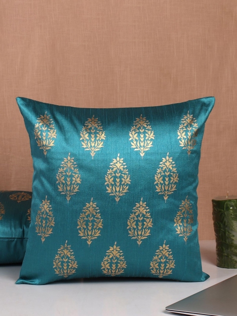 

Molcha Blue & Gold-Toned Set of 2 Ethnic Motifs Block Printed Square Cushion Covers