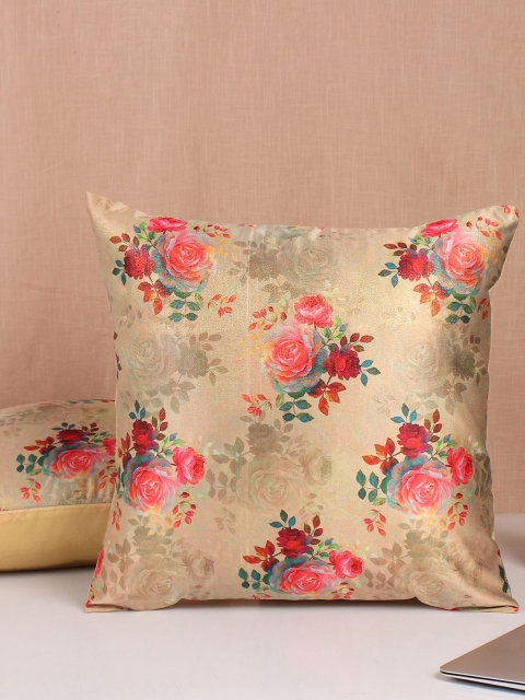 

Molcha Beige & Pink Set of 2 Floral Digital Printed Square Cushion Covers