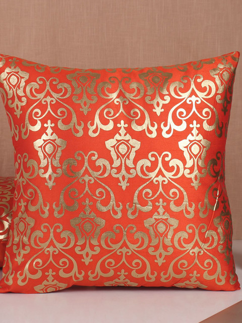 

Molcha Orange & Gold-Toned Set of 2 Ethnic Motifs Square Cushion Covers
