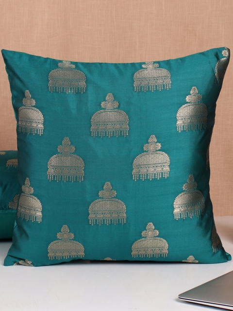 

Molcha Green & Gunmetal-Toned Set of 2 Motifs Banarasi Brocade Square Cushion Covers