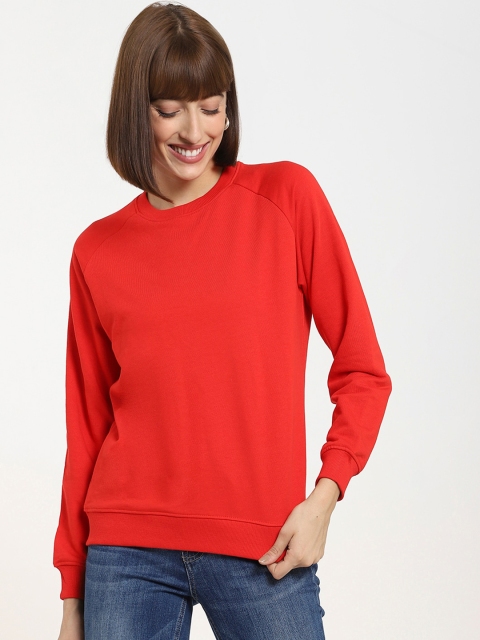 

Bewakoof Women Red Solid Cotton Sweatshirt